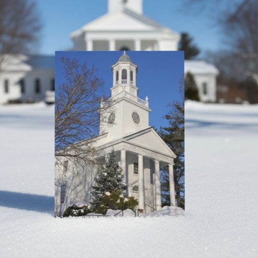 Carte Postale Église Blanche Couverte de Neige Hiver Nouvelle-An