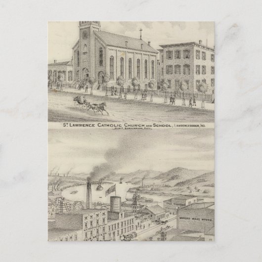 Carte Postale Église catholique du Saint-Laurent et école (Devant)