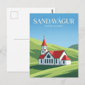 Carte Postale Église de Sandavágur Îles Féroé (Devant / Derrière)