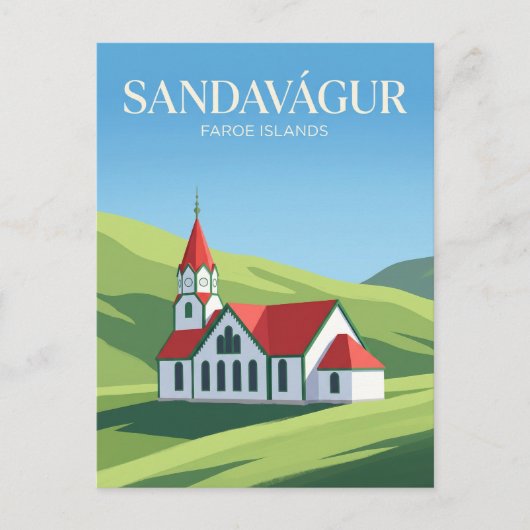 Carte Postale Église de Sandavágur Îles Féroé (Devant)