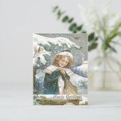 Carte Postale Église des neiges de petite fille mignonne (Debout devant)