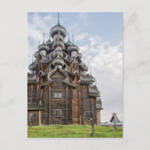 Carte Postale Eglise en bois orné, Russie
