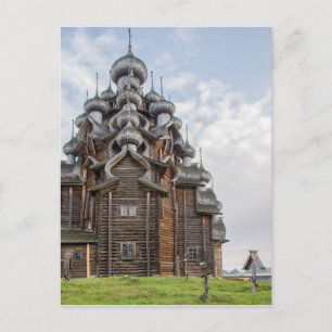 Carte Postale Église en bois ornée, Russie