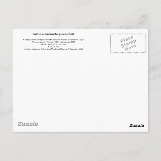 Carte Postale Eglise réformée à Nuenen, Van Gogh Art (Dos)