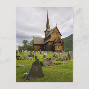 Carte Postale Eglise Stave avec cimetière en Norvège