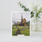 Carte Postale Eglise Stave avec cimetière en Norvège (Debout devant)