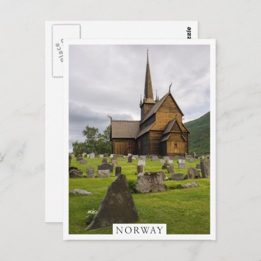 Carte Postale Eglise Stave avec cimetière en Norvège (Devant / Derrière)
