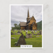 Carte Postale Eglise Stave avec cimetière en Norvège (Devant)