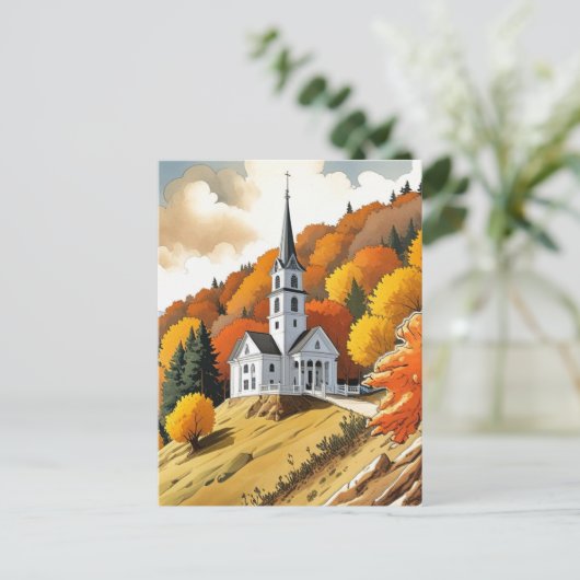 Carte Postale Église sur une colline en automne (Debout devant)