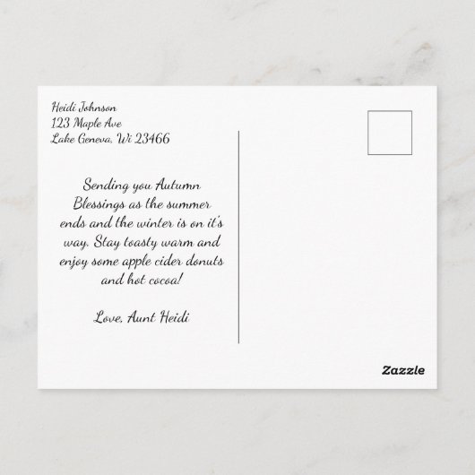 Carte Postale Église sur une colline en automne (Dos)