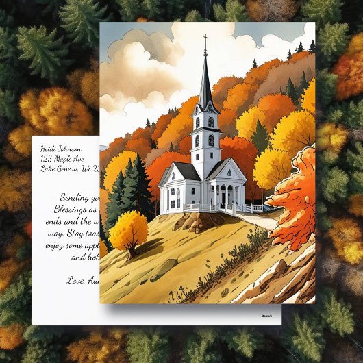 Carte Postale Église sur une colline en automne