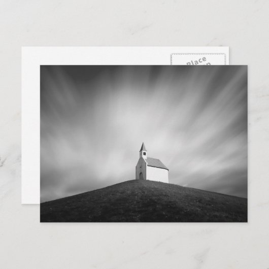 Carte Postale Eglise sur une colline en noir et blanc (Devant / Derrière)