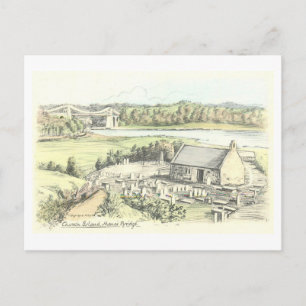 Carte Postale Église vintage Church Island et pont de Menai, Pay