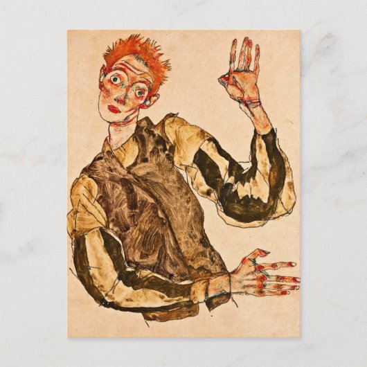 Carte Postale Egon Schiele - Auto-Portrait Avec Armoiries (Devant)