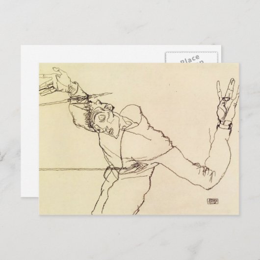 Carte Postale Egon Schiele - Autoportrait comme Saint Sébastien (Devant / Derrière)
