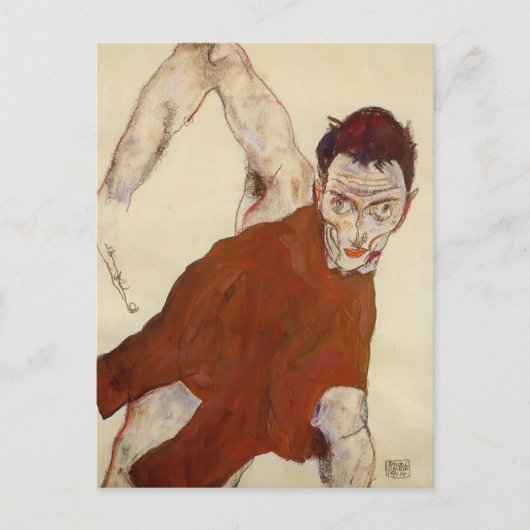 Carte Postale Egon Schiele - Autoportrait dans un jerkin (Devant)