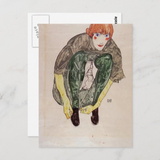 Carte Postale Egon Schiele - Chiffre de crouching (Valerie Neuzi (Devant / Derrière)