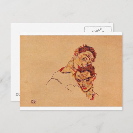 Carte Postale Egon Schiele - Double Autoportrait (Devant / Derrière)