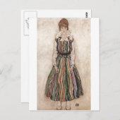 Carte Postale Egon Schiele - Edith Schiele en robe rayée 1915 (Devant / Derrière)