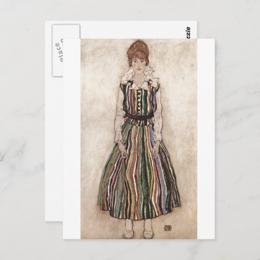 Carte Postale Egon Schiele - Edith Schiele en robe rayée 1915 (Devant / Derrière)