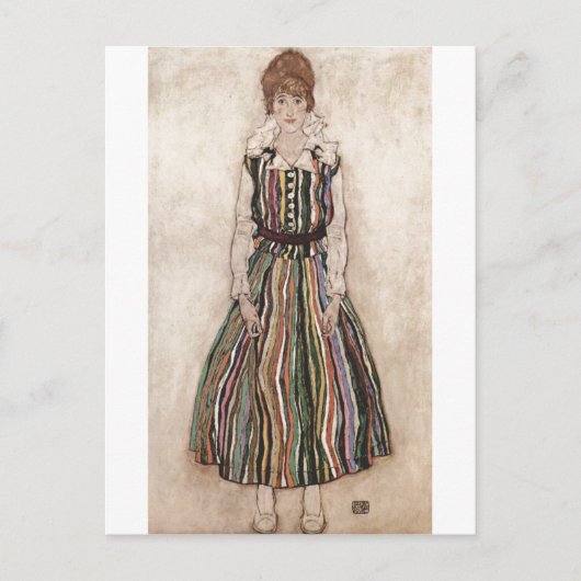 Carte Postale Egon Schiele - Edith Schiele en robe rayée 1915 (Devant)