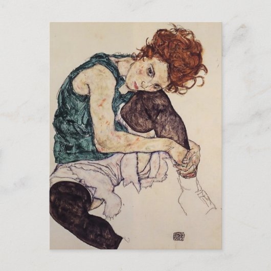 Carte Postale Egon Schiele - Femme assise avec genou blond (Devant)
