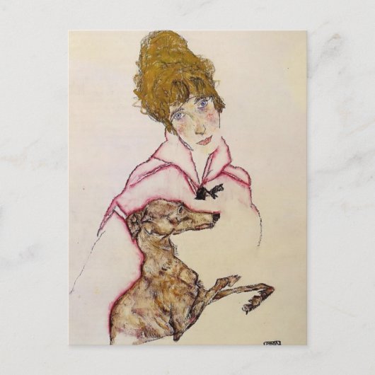 Carte Postale Egon Schiele - Femme avec Greyhound (Edith Schiele (Devant)