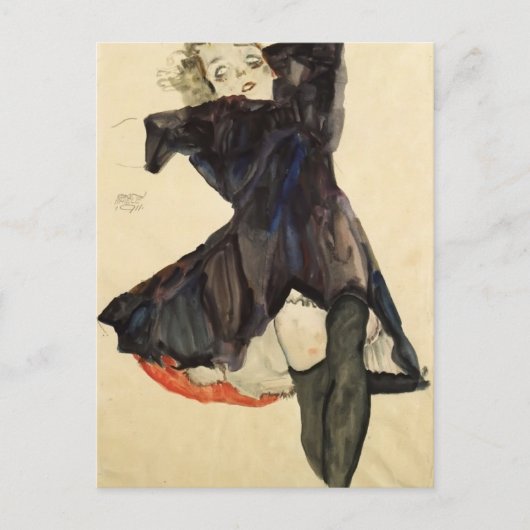 Carte Postale Egon Schiele - Fille en robe bleue (Devant)