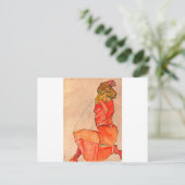 Carte Postale Egon Schiele - Kneeling Femme En Robe Rouge Orange (Debout devant)