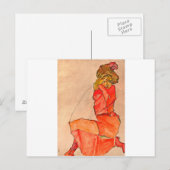 Carte Postale Egon Schiele - Kneeling Femme En Robe Rouge Orange (Devant / Derrière)
