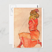 Carte Postale Egon Schiele - Kneeling Femme En Robe Rouge Orange (Devant / Derrière)