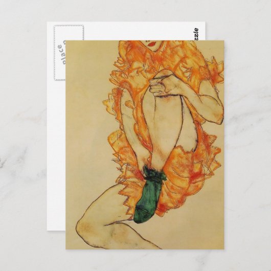 Carte Postale Egon Schiele - Le Stocking Vert (Devant / Derrière)