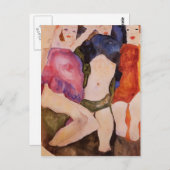 Carte Postale Egon Schiele - Trois Filles (Devant / Derrière)