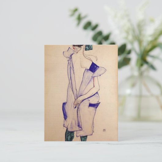 Carte Postale Egon Schiele - Une fille debout en bleu et vert (Debout devant)