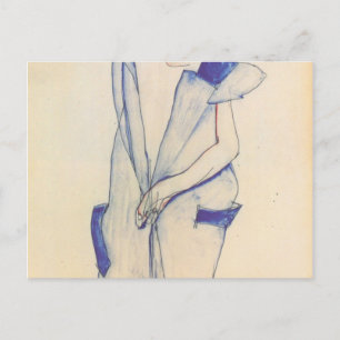 Carte Postale Egon Schiele - Une Fille Debout En Bleu Et Vert
