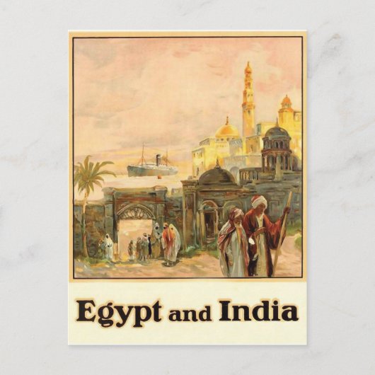 Carte Postale Égypte et Inde, voyage vintage (Devant)