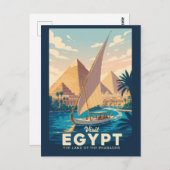 Carte Postale Egypte Pyramide Illustration Voyage Art Vintage (Devant / Derrière)