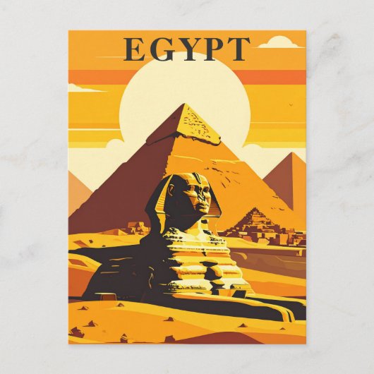 Carte Postale Égypte Retro Voyage Sphinx et Pyramides (Devant)