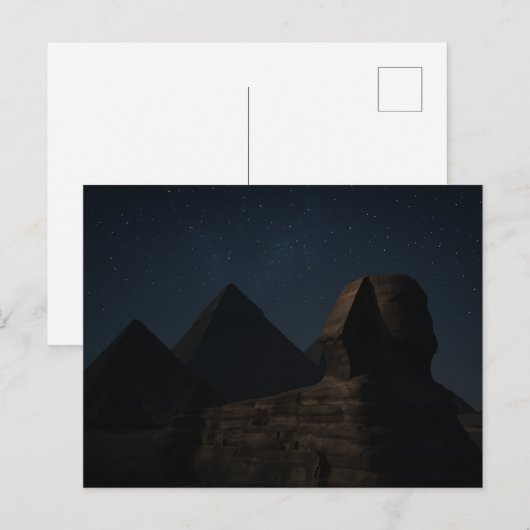 Carte postale égyptienne Sphinx Pyramides Ciel noc (Devant / Derrière)