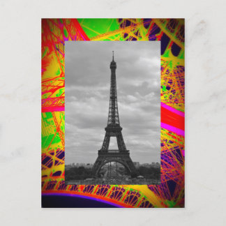 Carte Postale eiffel noir et blanc sur ferronnerie eiffel coloré