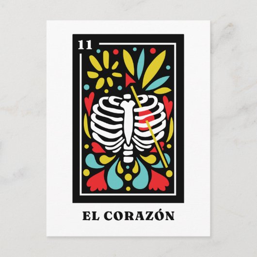 Carte Postale El Corazon Design Tarot de style mexicain (Devant)