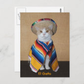 Carte Postale El Gato Chat en Sombrero et Serape (Devant / Derrière)