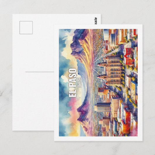 Carte Postale El Paso Texas Famous Travel Places aquarelle (Devant / Derrière)