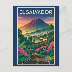 Carte Postale El Salvador Volcano Illustration Voyage Art Vintag