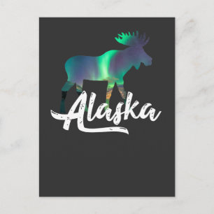 Carte Postale Élan d'Alaska avec cadeau Aurore Boréale