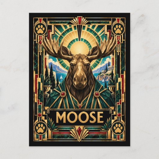 Carte Postale Élan, faune Art Déco (Devant)