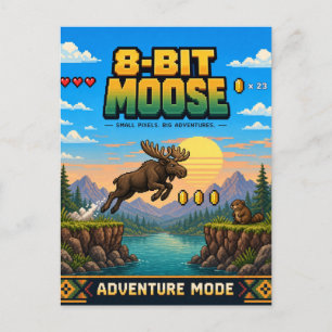 Carte Postale Élan, Rétro Pixel Art 8-Bit