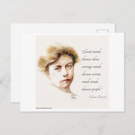 Carte Postale Eleanor Roosevelt & Great Minds Citation Aquarelle (Devant / Derrière)