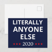 Carte Postale Élection 2020, Anti-Trump - N'importe qui d'autre (Devant / Derrière)
