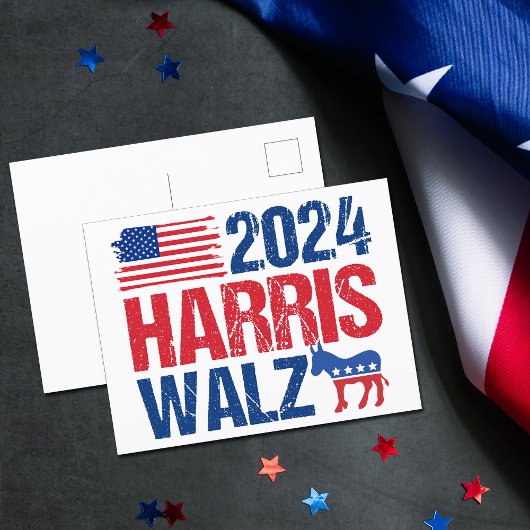 Carte Postale Élection démocrate d'âne de Harris Walz 2024